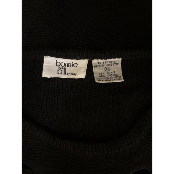 Vintage Bonnie & Bill Sweater S Blk Bead Satin Ruffles Ribbons Holiday Christmas - Picture 6 of 7